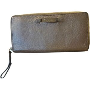Cole Haan Gray Zip Round Wallet with Silver Logo and Hardware